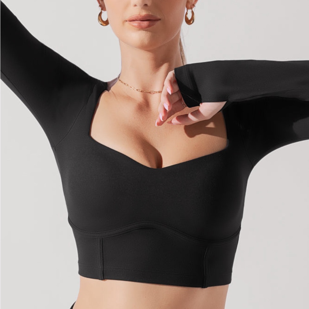 POPFLEX Navy Sweetheart Long Sleeve Corset Crop Top